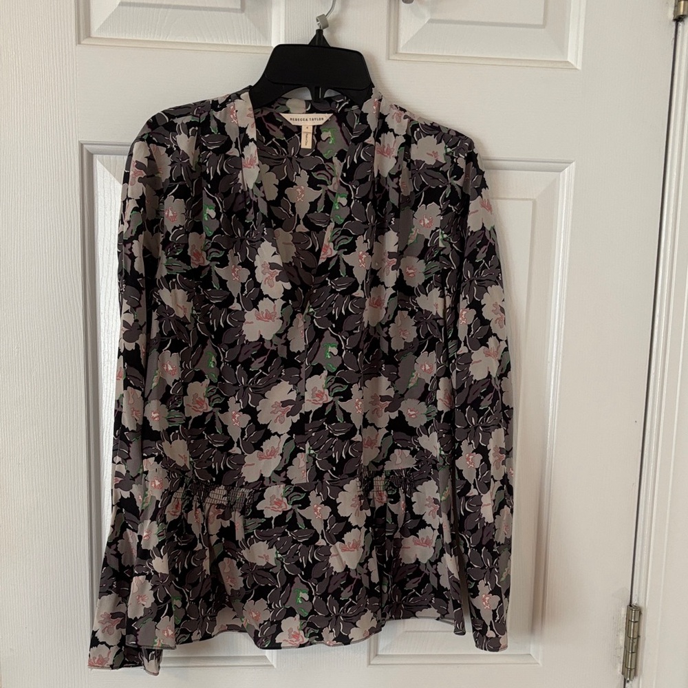 Rebecca Taylor Black and Pink Floral Blouse